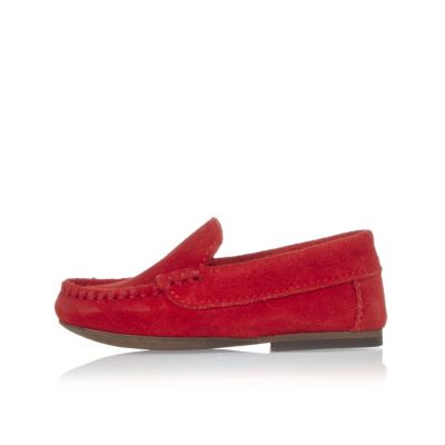 Mini boys red suede loafers